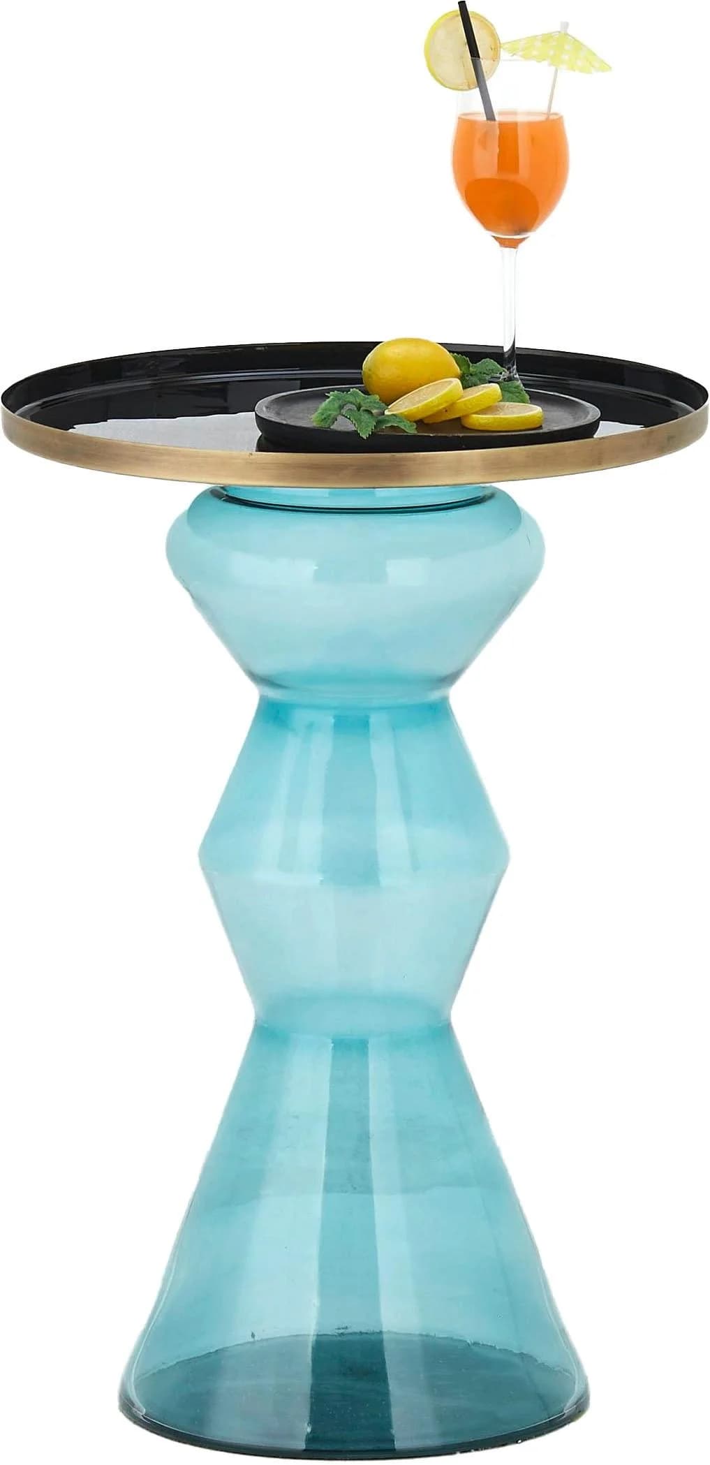 PAROLI Beistelltisch Kasi II Türkis Gold Messing Glas