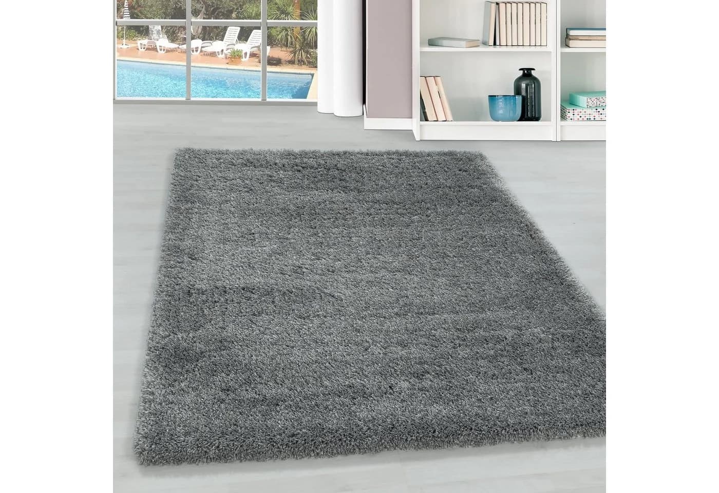 Teppium Teppich Unicolor Einfarbig Hellgrau Weich Langflor Shaggy