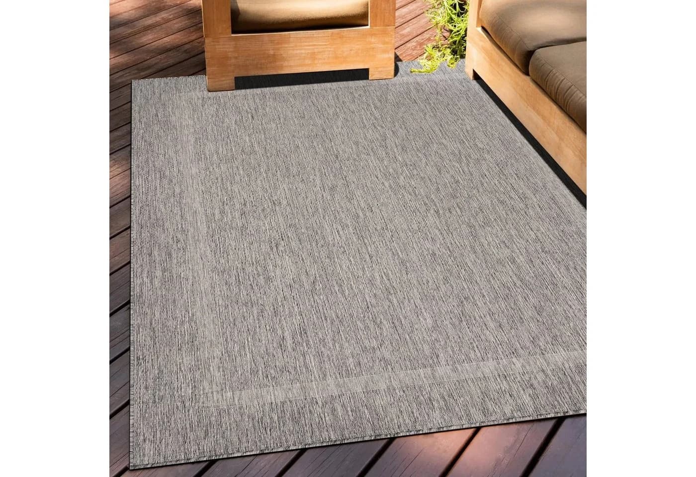 Teppium Teppich Unicolor Grau Wetterfest Balkon