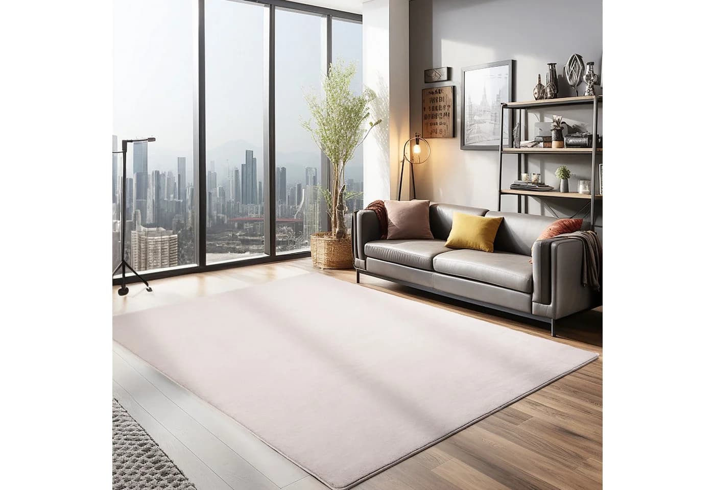 Teppium Kurzflor Teppich Unicolor Beige 7mm Florhöhe