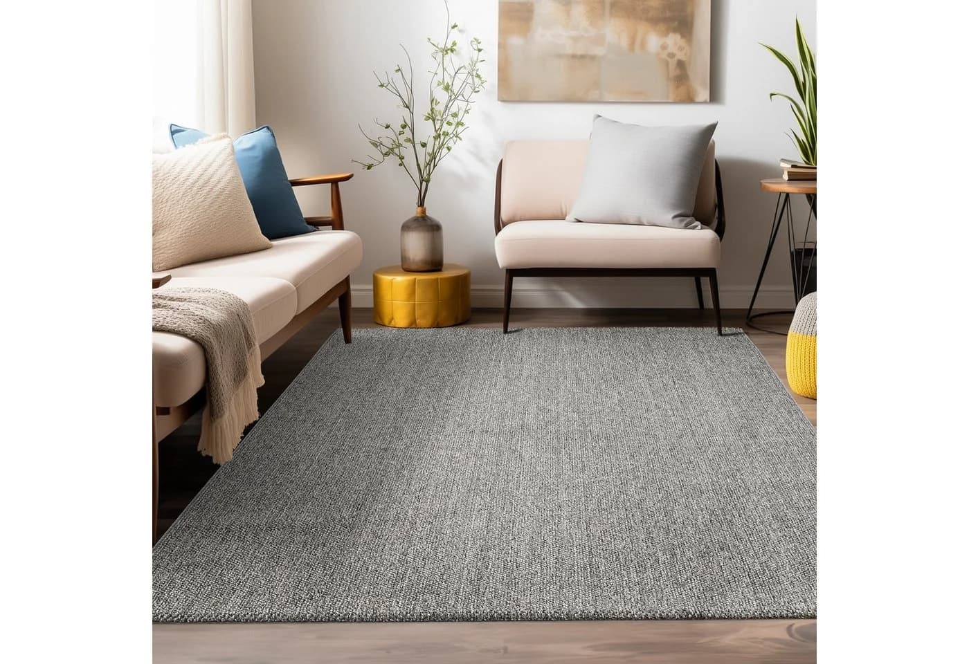 Teppium Teppich Unicolor Grau Kurzflor Schlingen