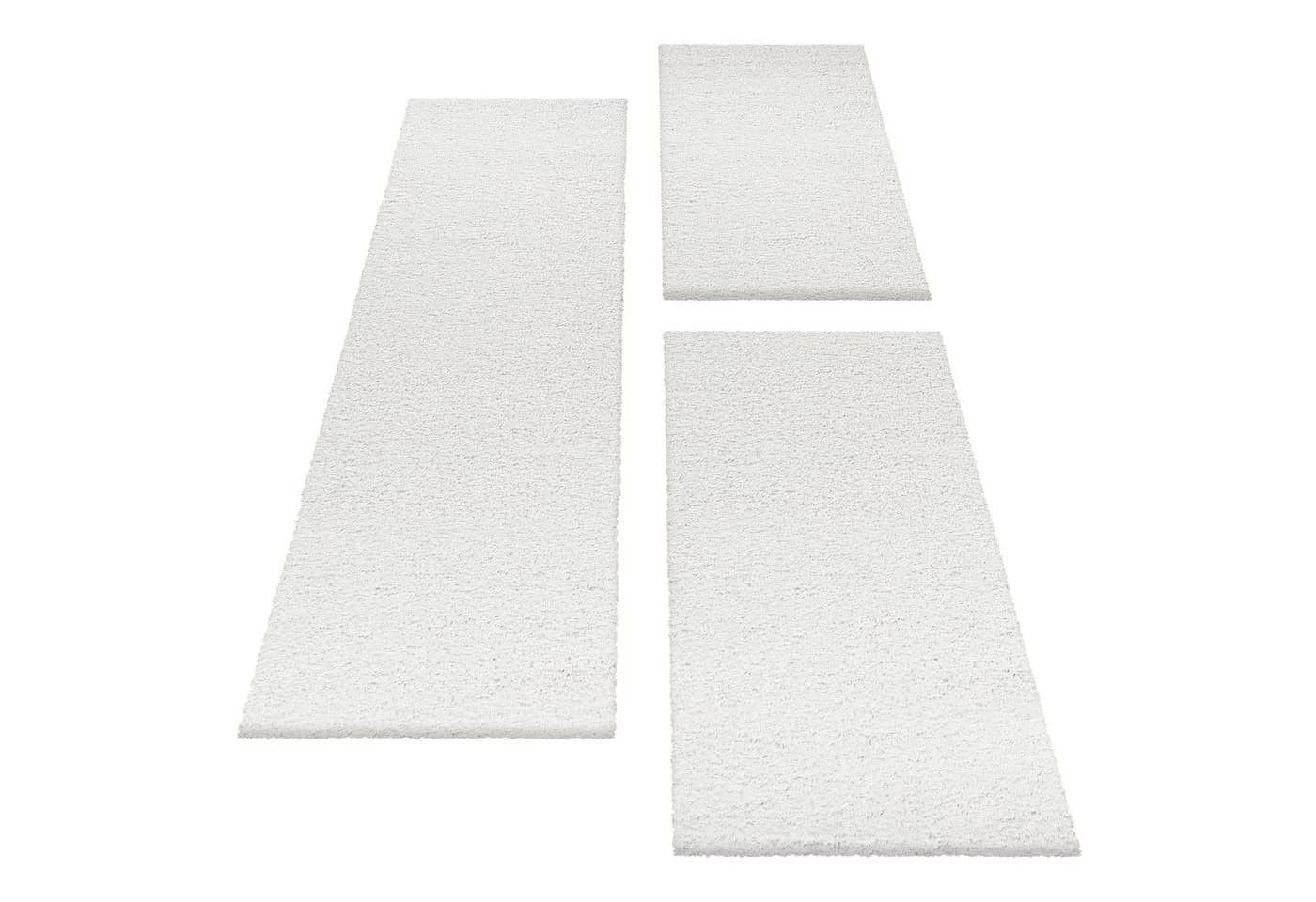 Teppium 3-teiliges Teppich-Set Creme Hochflor Bettumrandung