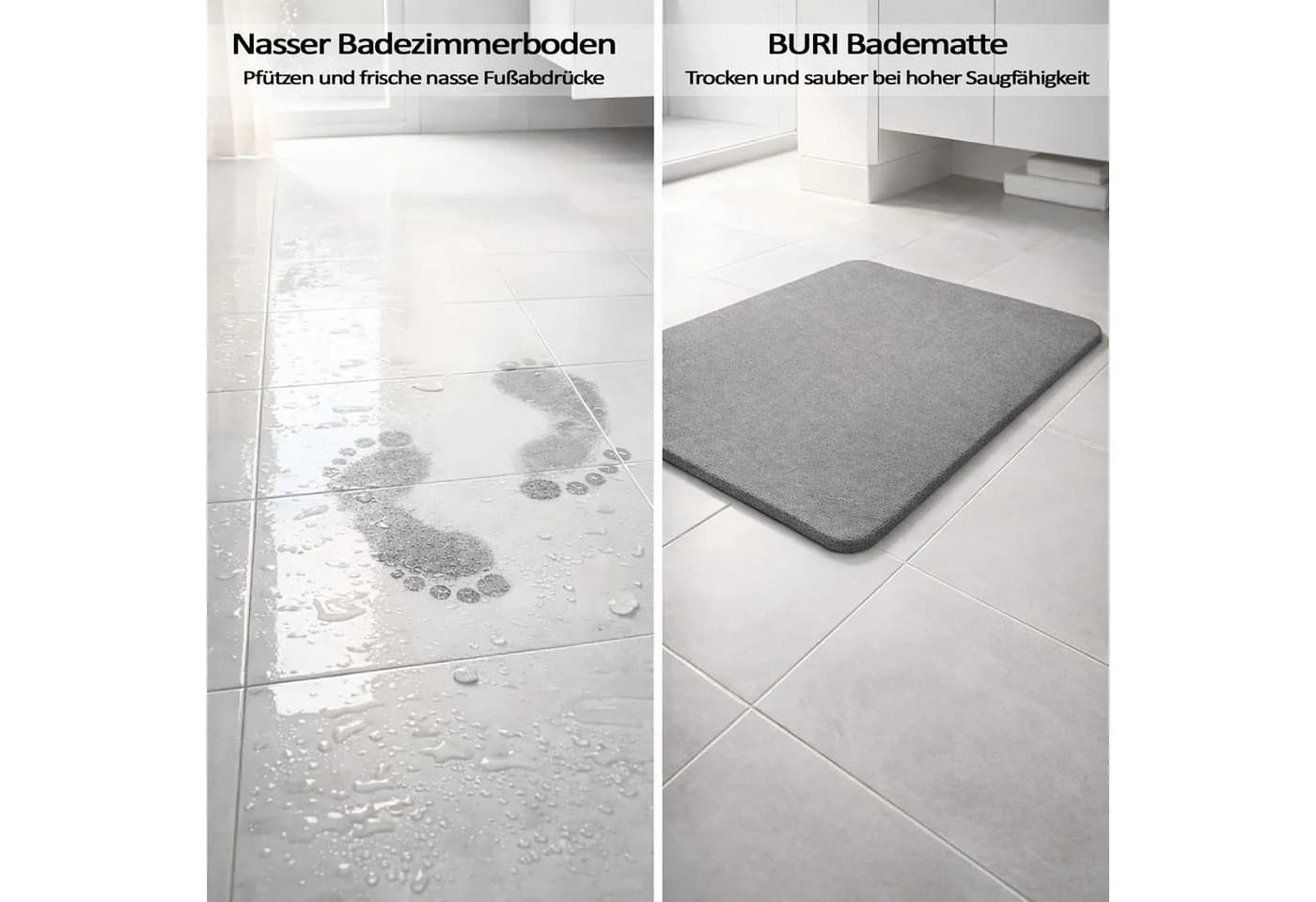 BURI Badematte Kieselgur 60x39cm Naturmaterial Antibakteriell Rutschfest