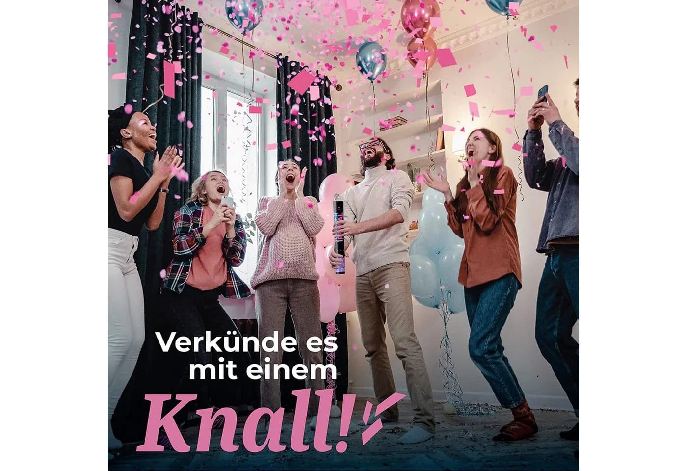 Praknu Konfetti Gender Reveal Kanone 2 Rosa & 2 Blau Biologisch Abbaubar