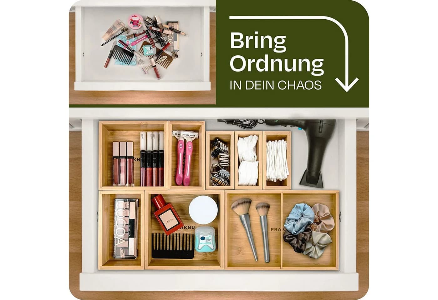 Praknu Schubladen Organizer 8er Set FSC Bambus Braun