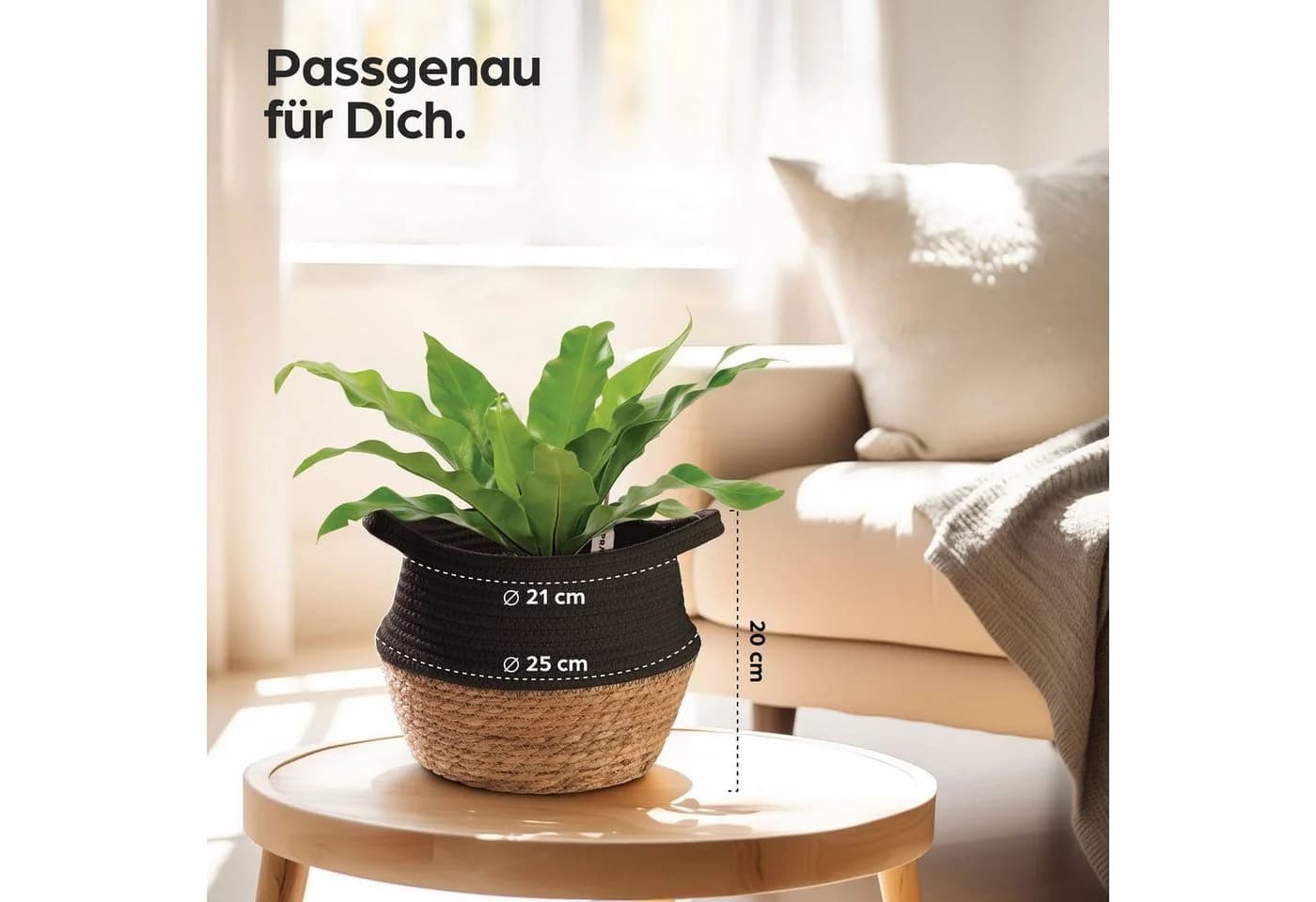Praknu Aufbewahrungskorb Blumentopf Seegras Baumwolle Schwarz Klein