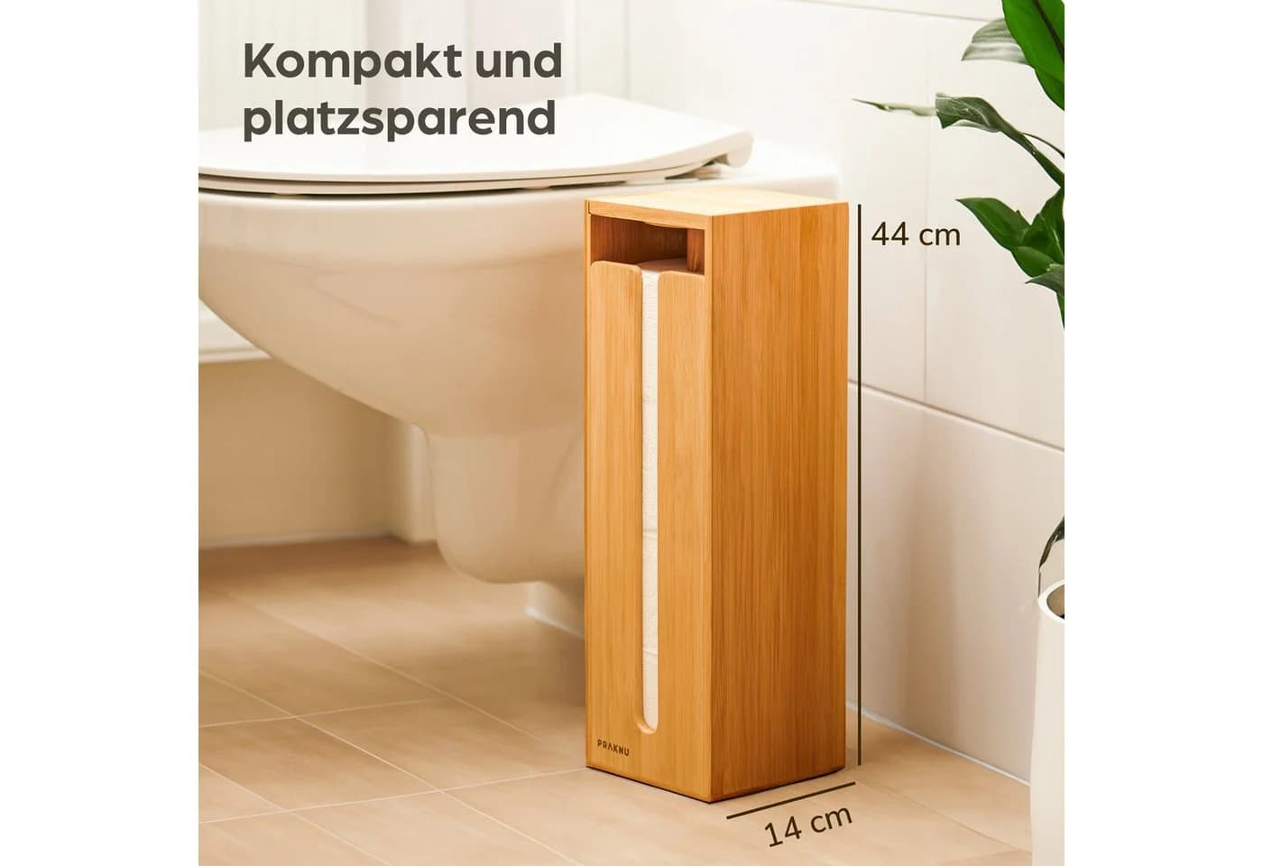 Praknu Bambus Toilettenpapierhalter Stehend mit Magnetdeckel
