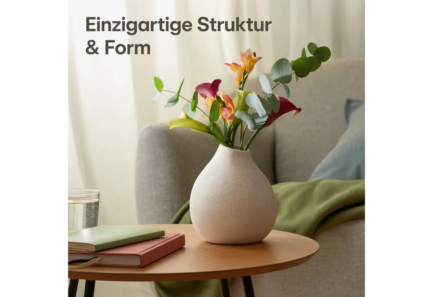 Praknu Tischvase Weiß Keramik Bauchige Form