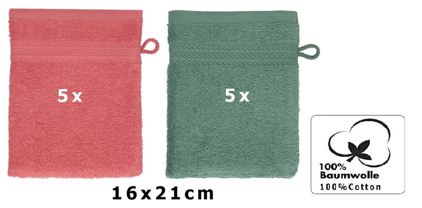 Betz Premium Waschhandschuhe 10-tlg. 100% Baumwolle Himbeere/Tannengrün