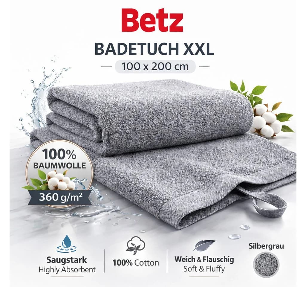 Betz Badetuch Berlin 100% Baumwolle Silbergrau