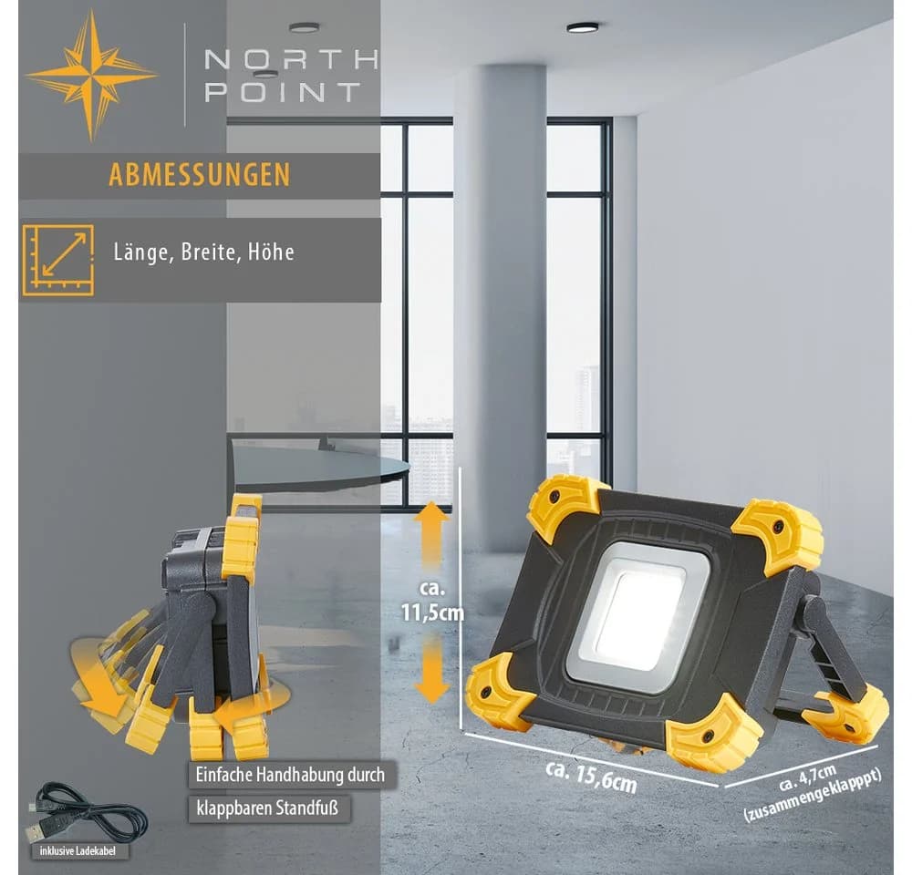 Northpoint LED Baustrahler 1100 Lumen Akku dimmbar IP54 Powerbank