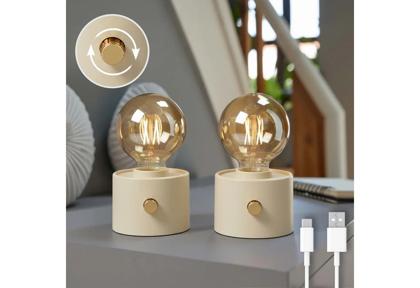 Northpoint LED Nachttischlampe Vintage Edison Dimmbar USB-C