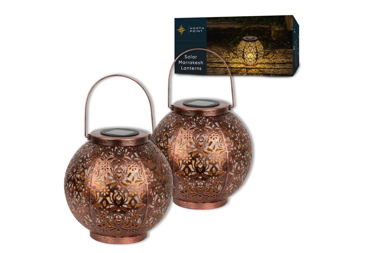 Northpoint LED Solar Laterne Marrakesh 2er-Set Metall Kupfer