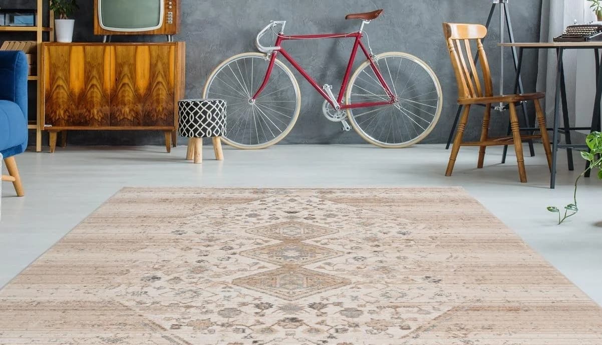 Calo-deluxe Fransenteppich 'Rossa 800' Beige Vintage Optik
