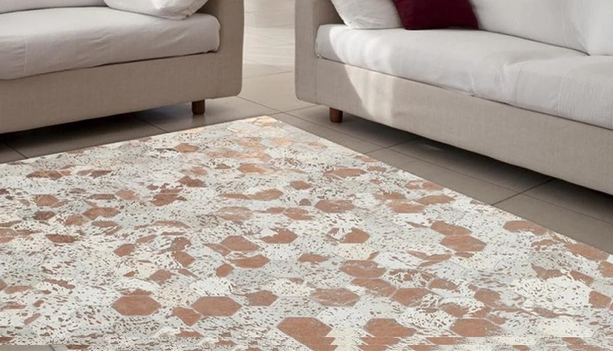 Eleganter Fellteppich aus Rinderfell, beige und elfenbeinfarben, 120x170 cm