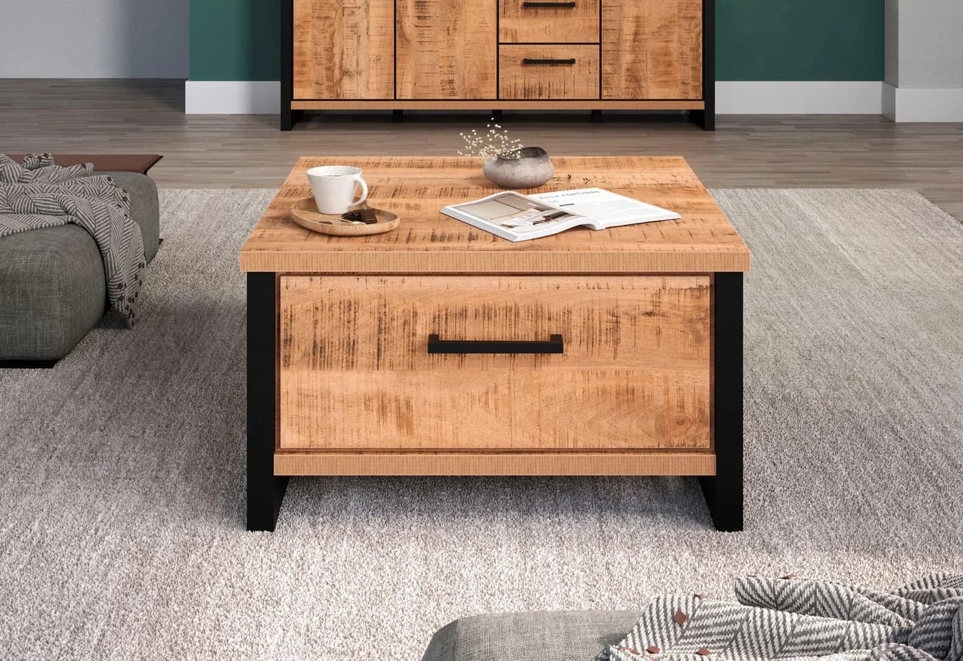 Couchtisch Elda Mango Schwarz Vollauszug Schubladen Home Affaire