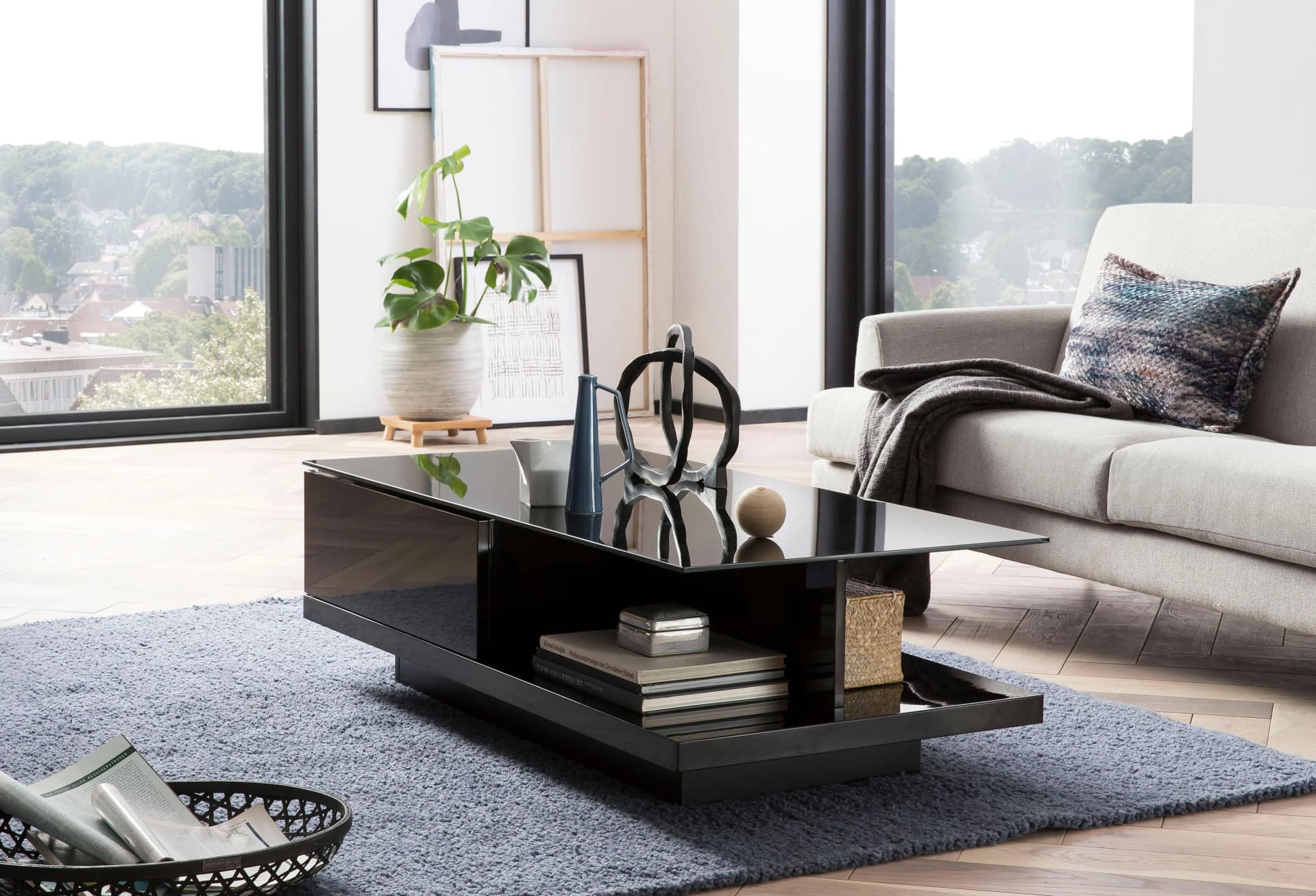 Salesfever Couchtisch Schwarz Hochglanz Glas MDF