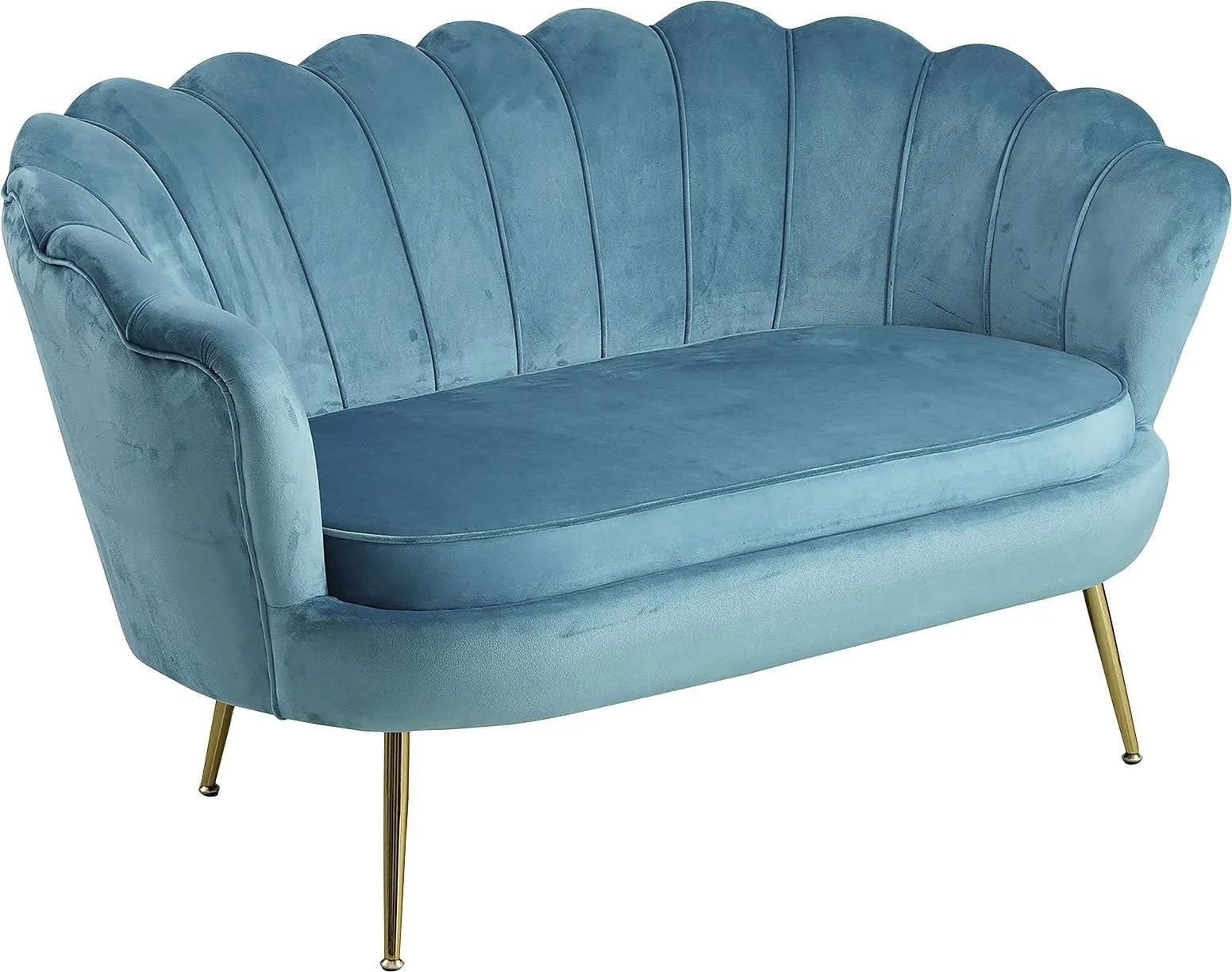Salesfever Clam 2-Sitzer Sofa Blau Samtvelours Muscheldesign