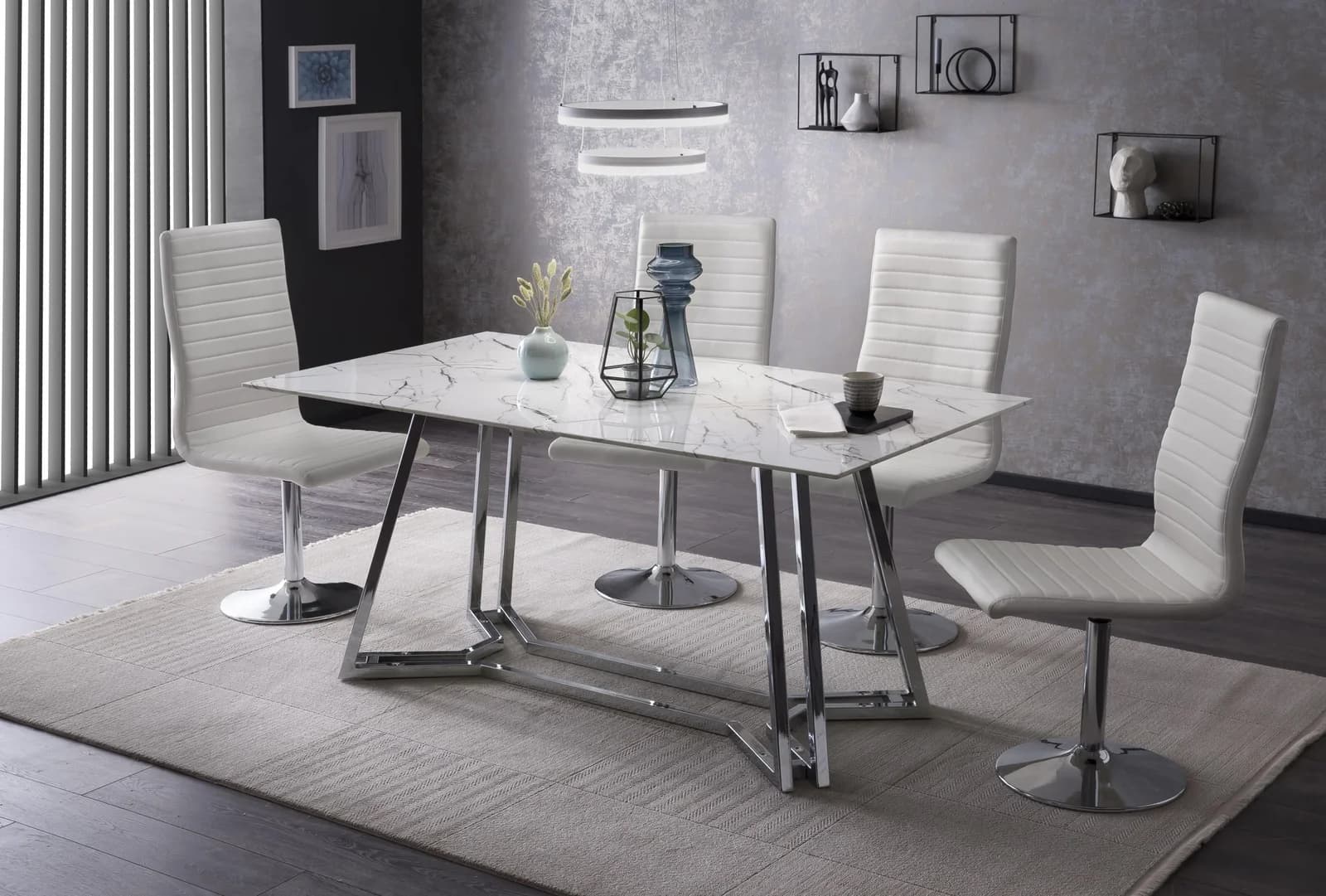 Esstisch SALESFEVER Marmoroptik Weiß/Silber/Chrom