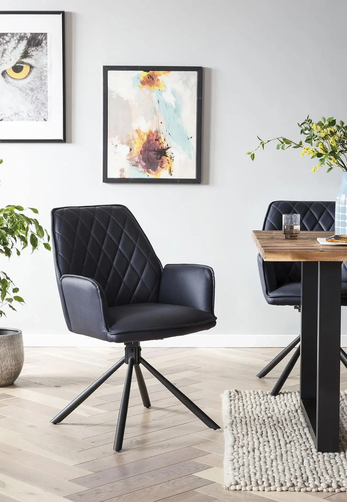 SALESFEVER Vancouver Esszimmerstuhl Schwarz Blau 360° Drehfunktion