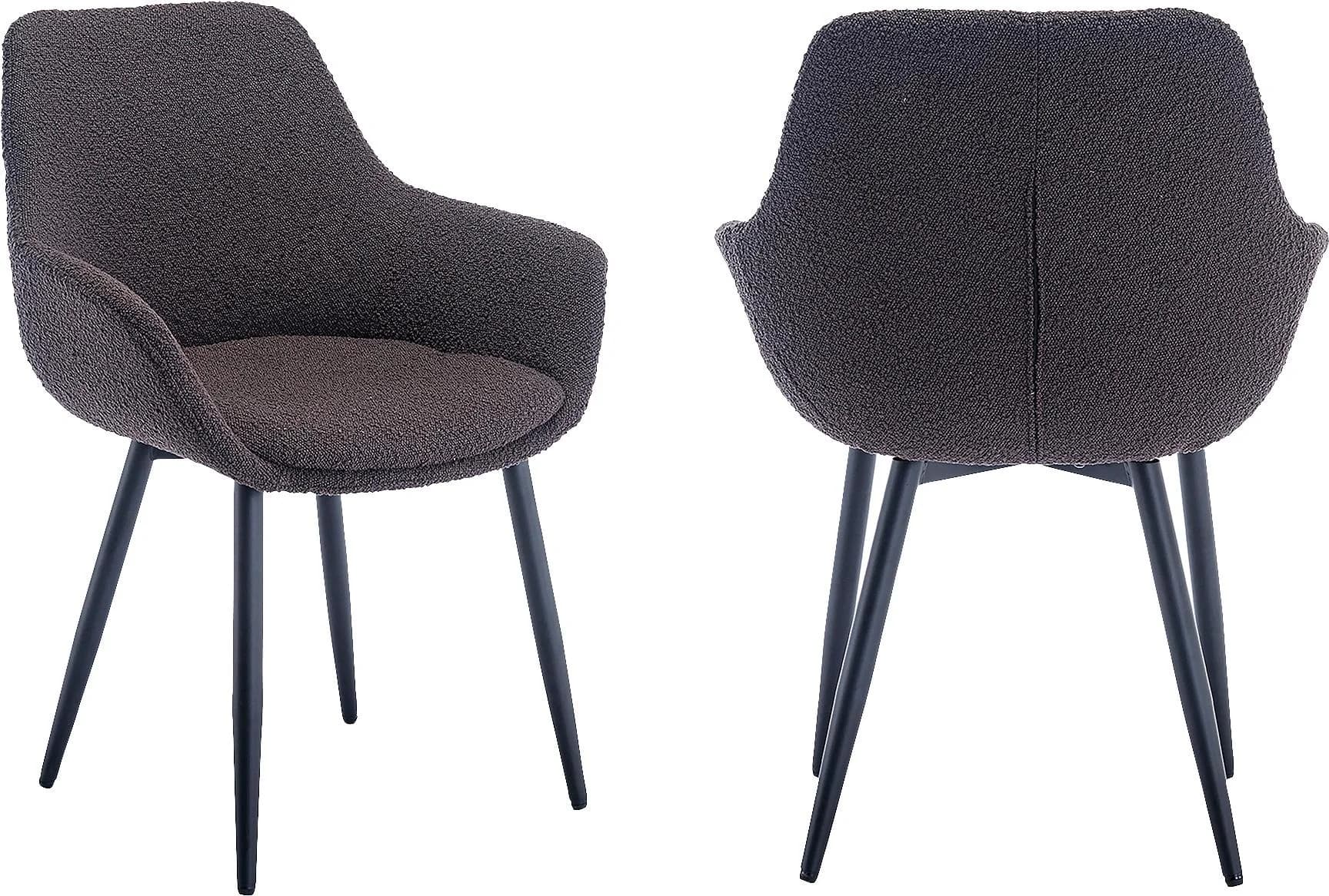 SALESFEVER Armlehnstuhl Esszimmerstuhl 2er Set Anthrazit Bouclé