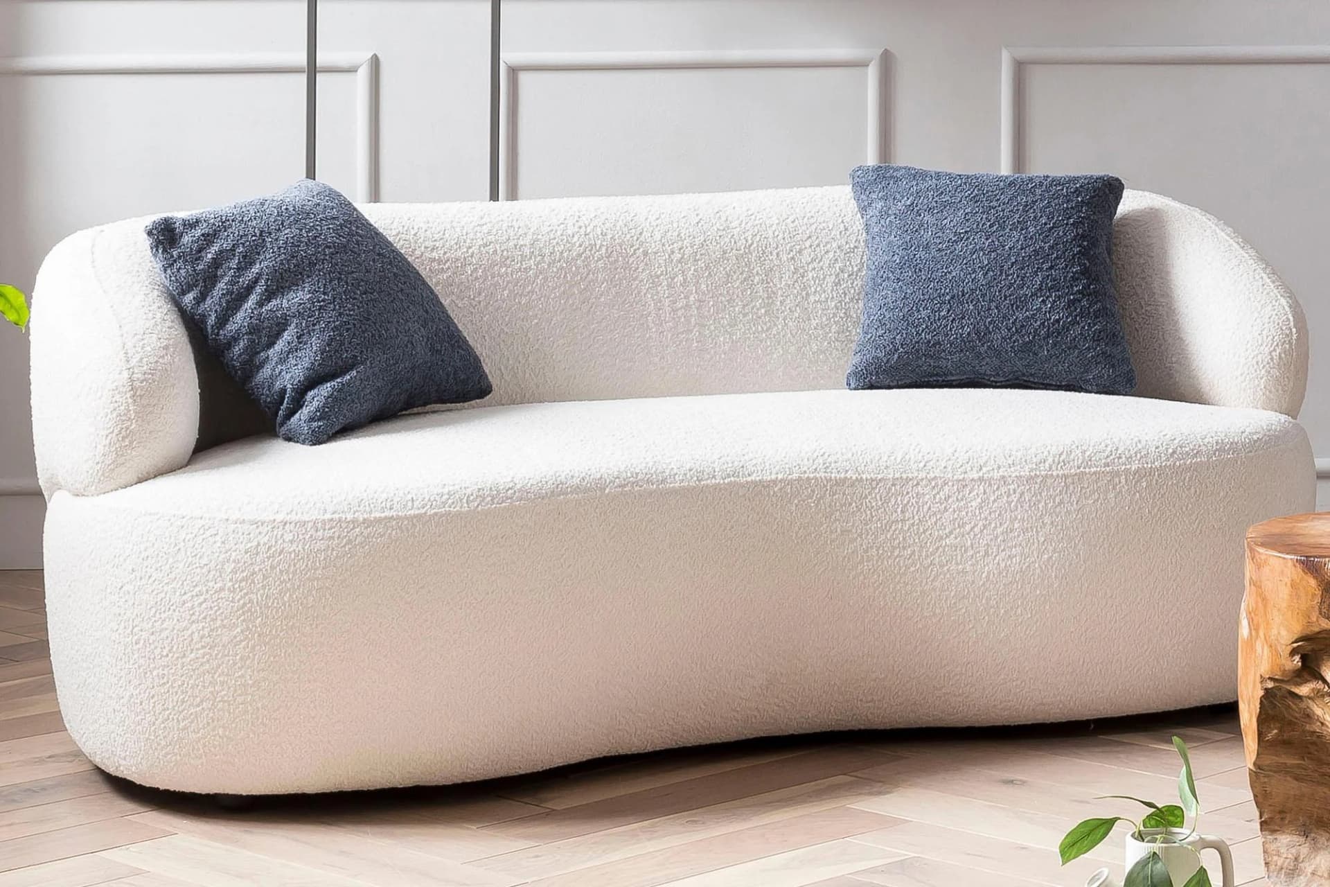 Salesfever 2-Sitzer Nierensofa Weiß Bouclé Stoff