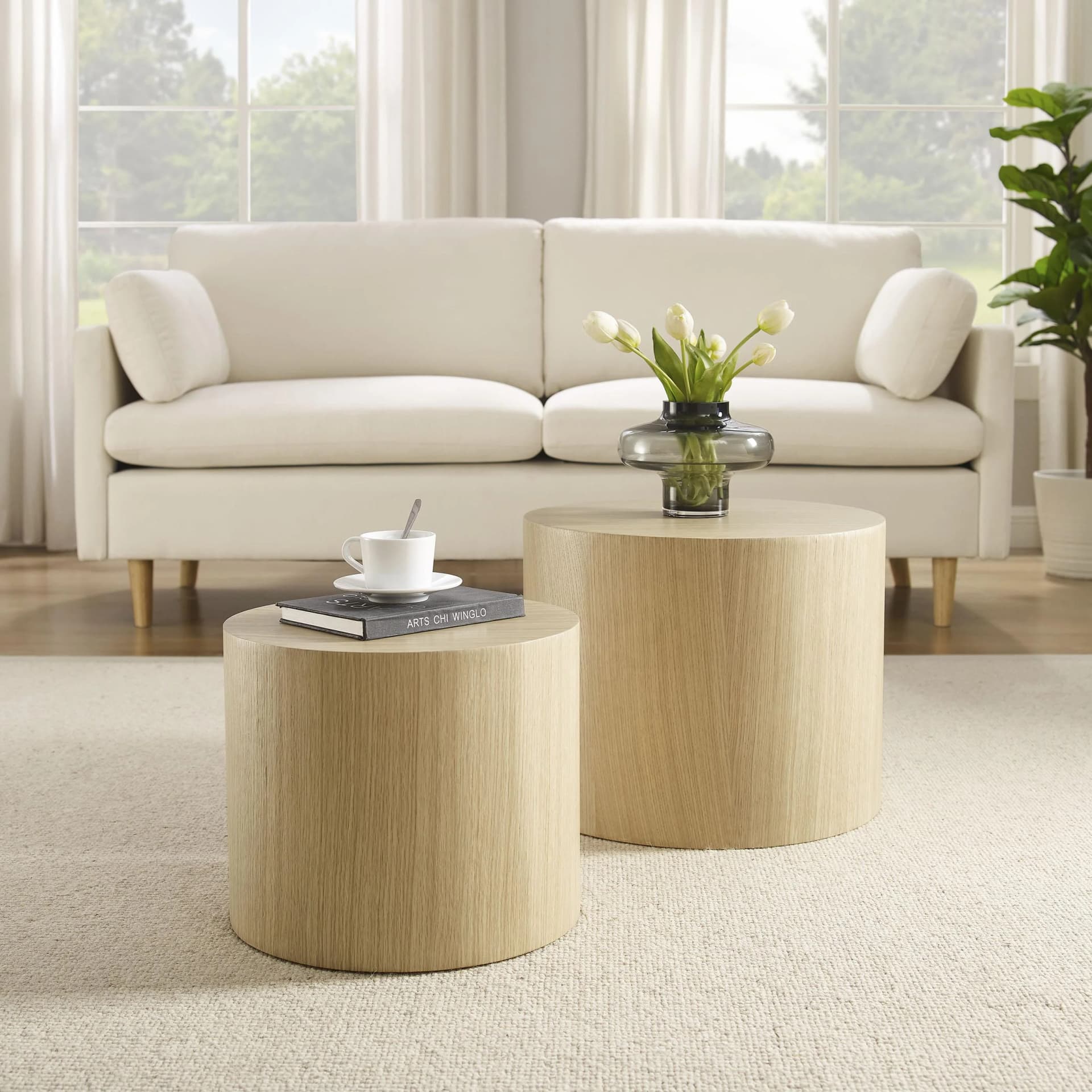 Salesfever Couchtisch 2er-Set Eiche Natur Runde MDF