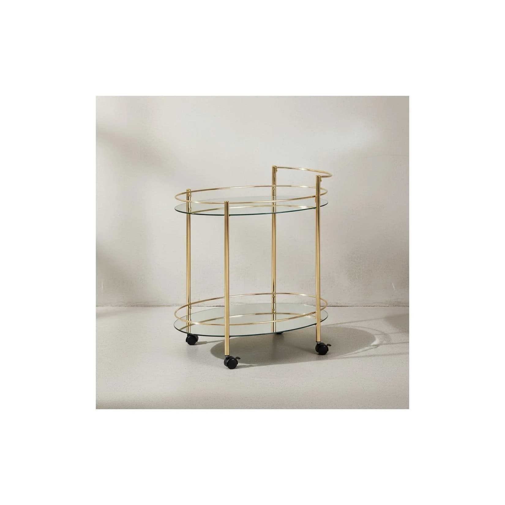 KADIMA DESIGN Goldener Servierwagen mit 2 Glasplatten und Rollfunktion