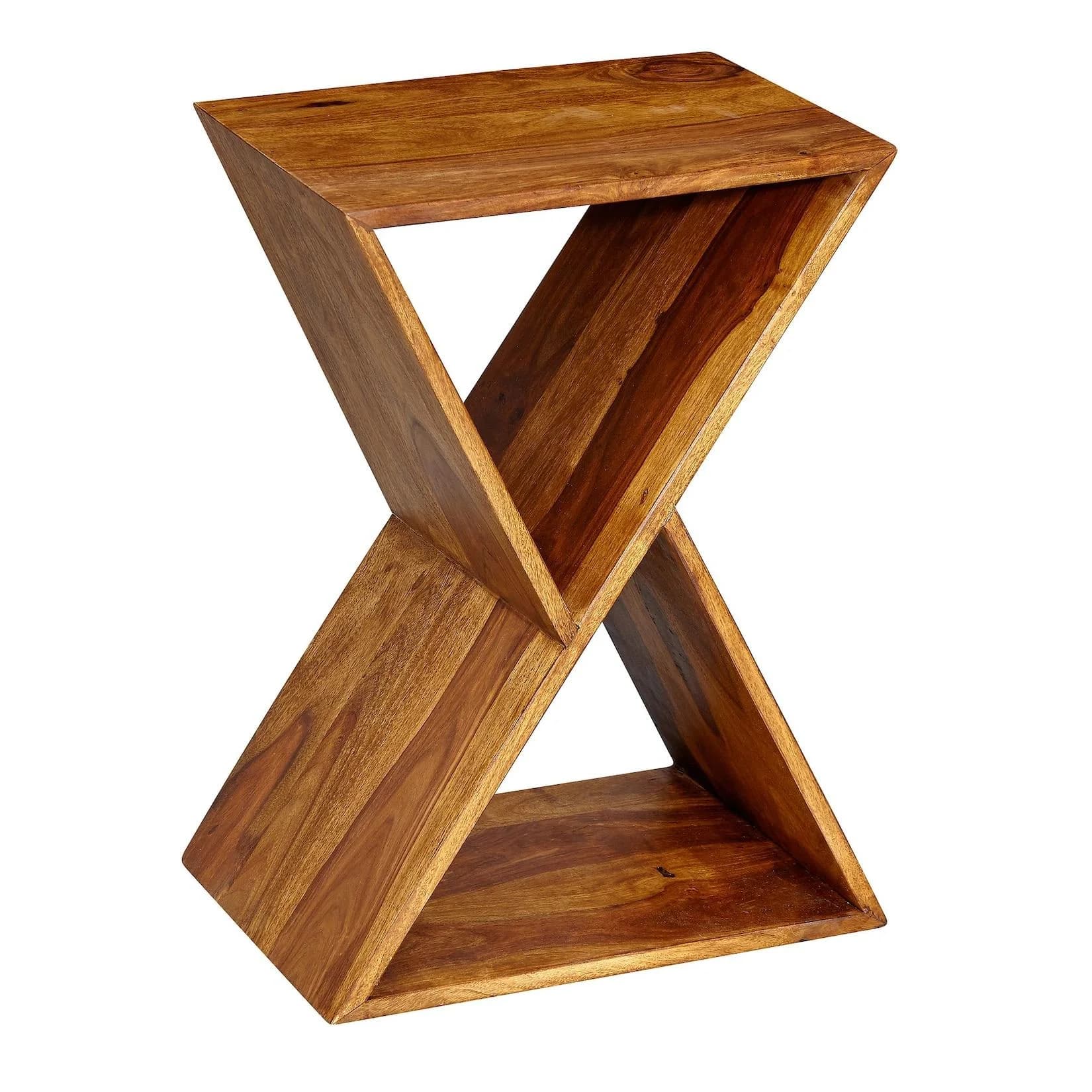 KADIMA DESIGN Beistelltisch Sheeshamholz X-Konstruktion 2 Ablagen