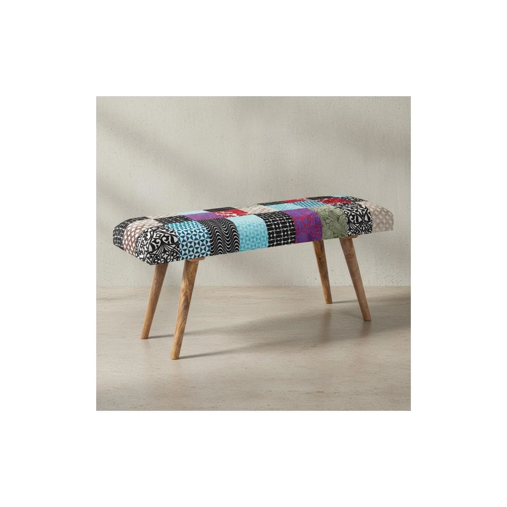 KADIMA DESIGN Sitzbank Samt/Massivholz Patchwork-Design 160 kg