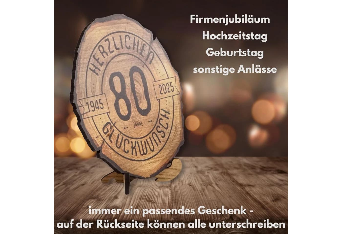 DARO Design Geburtstagsschild 80 Jahre Holzscheibe mit Gravur