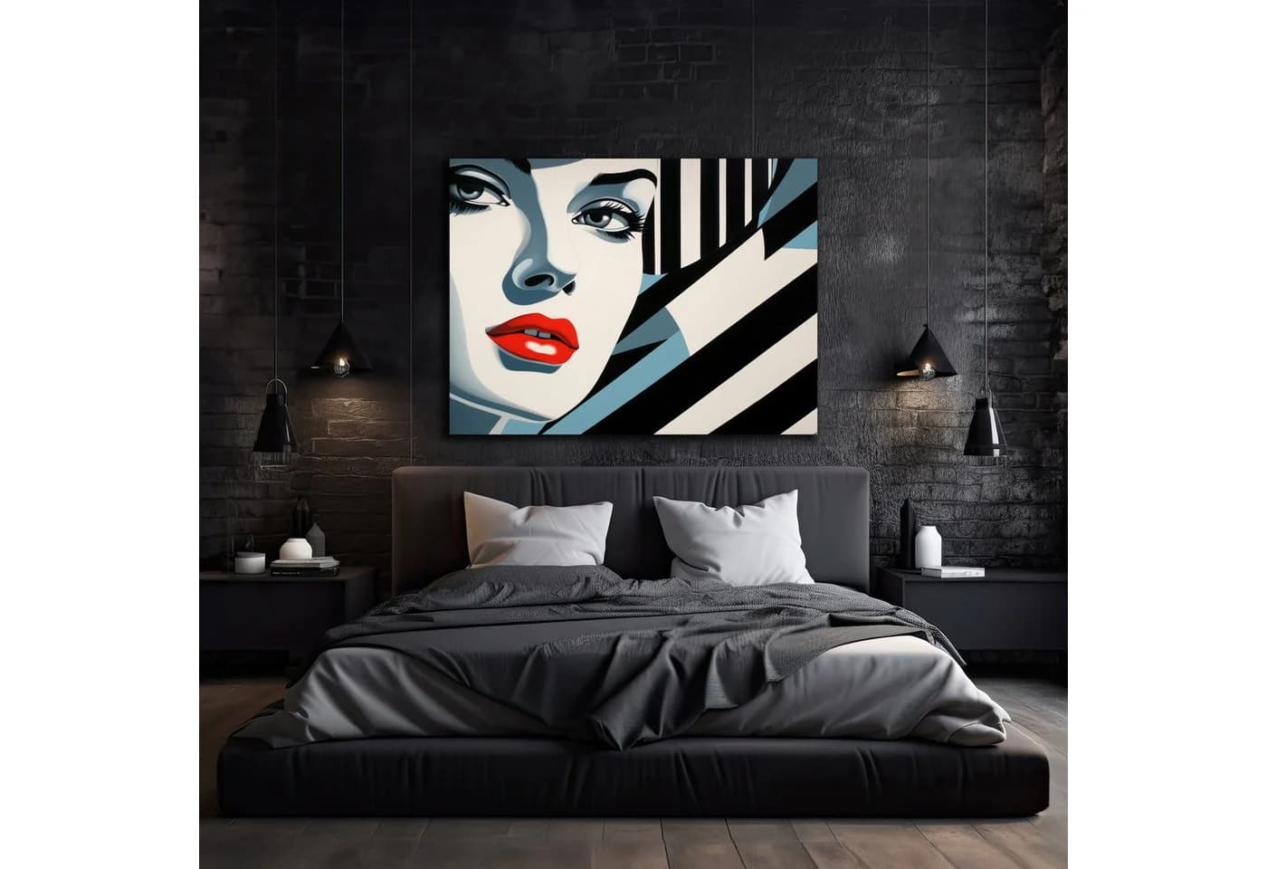 DARO Design Leinwandbild Abstrakt Frau mit roten Lippen Schwarz/Rot