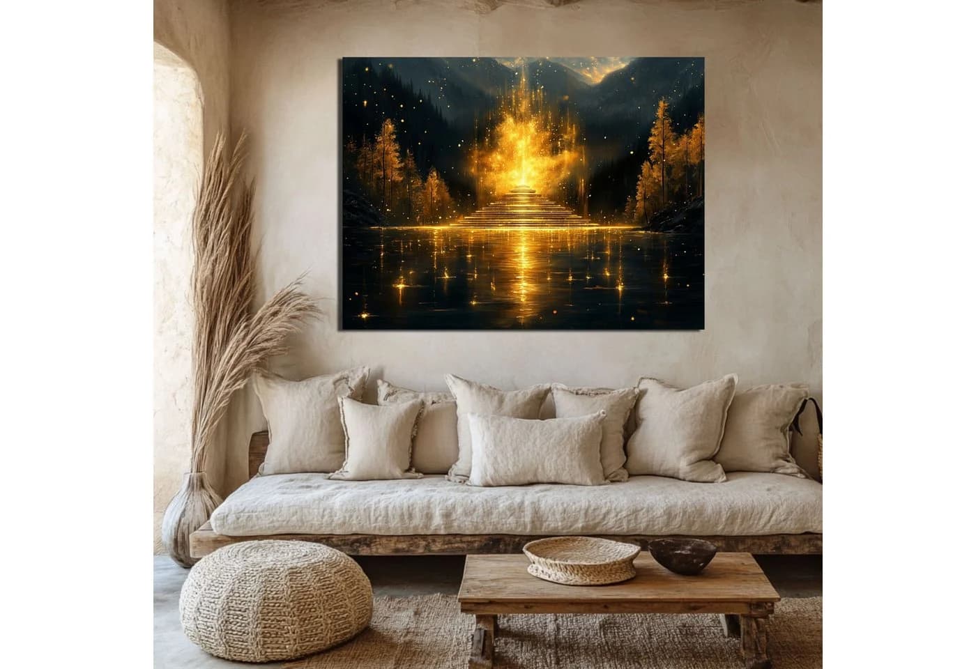 DARO Design Leinwandbild Modern Abstrakt Wandbild goldener Altar