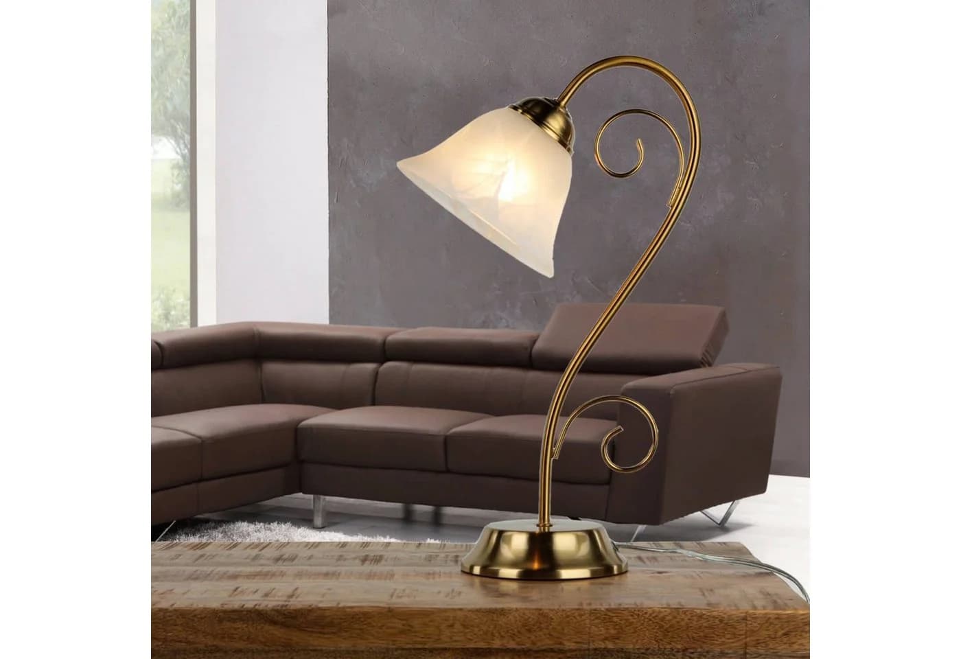 Licht-Erlebnisse Nachttischlampe ATHEN Weiß Messing E14 Glas Metall