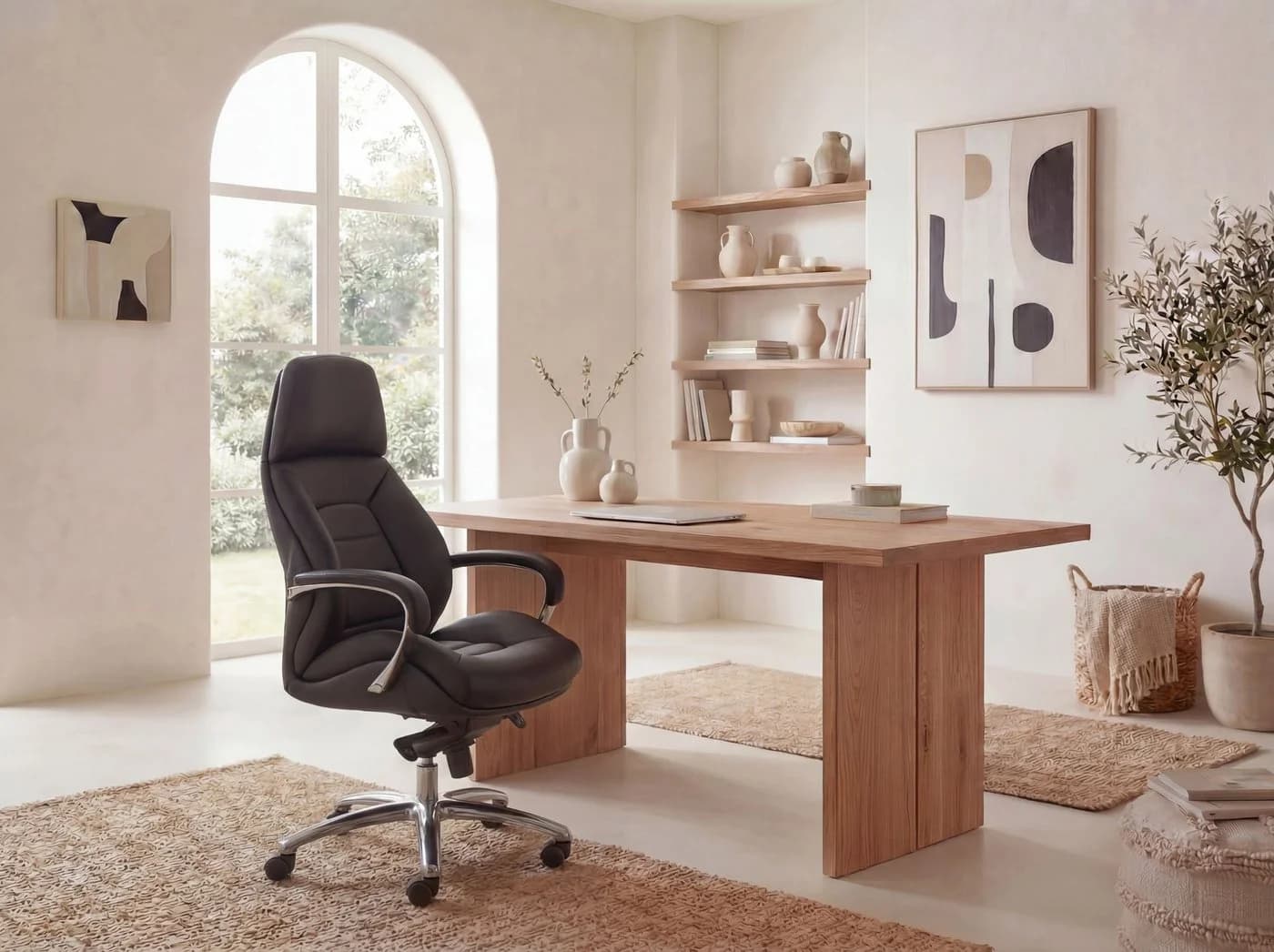 FINEBUY Chefsessel Bürostuhl Echtleder Schwarz Ergonomisch XXL
