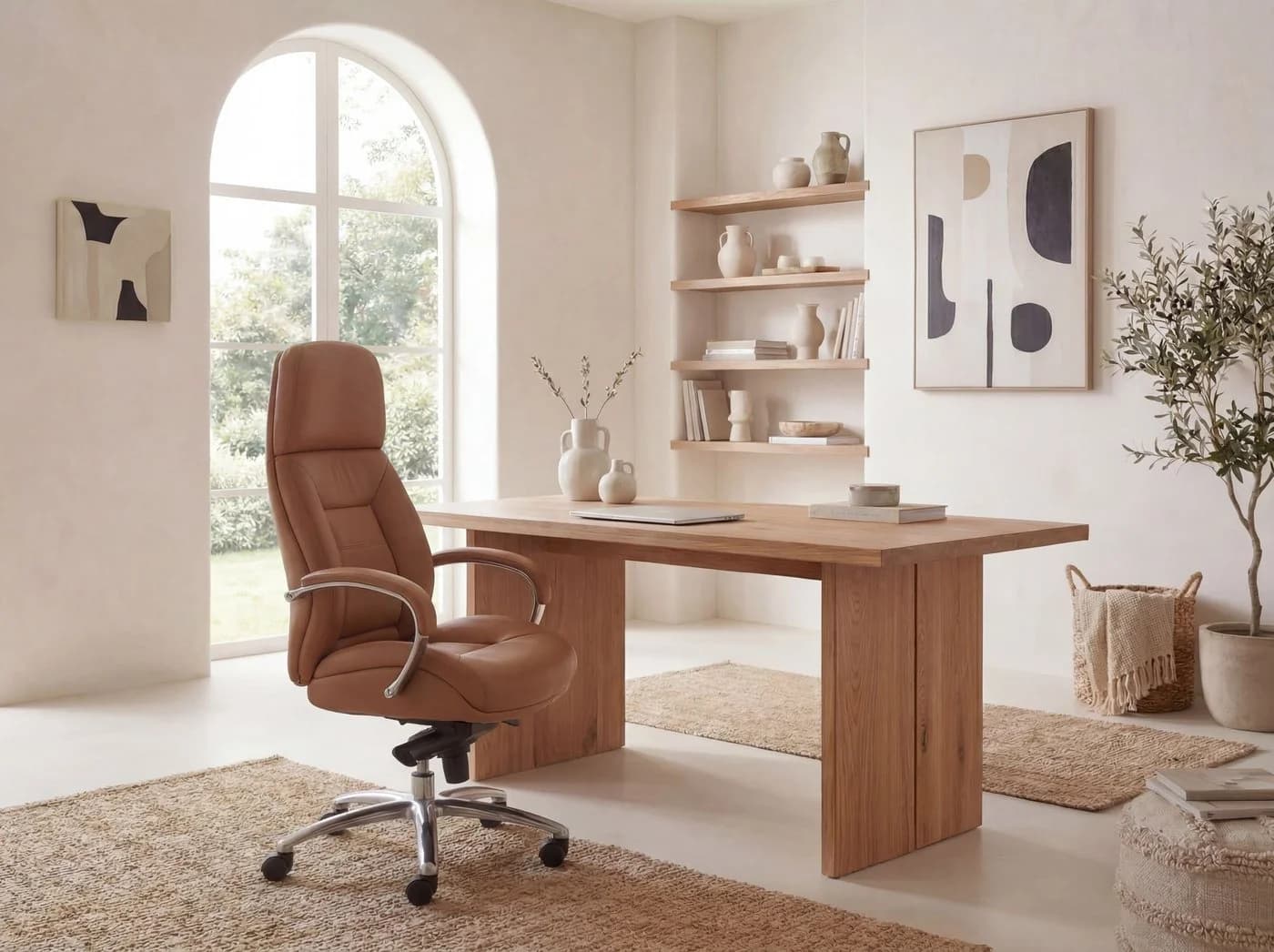 FINEBUY Chefsessel Bürostuhl Echtleder Ergonomisch XXL Caramel