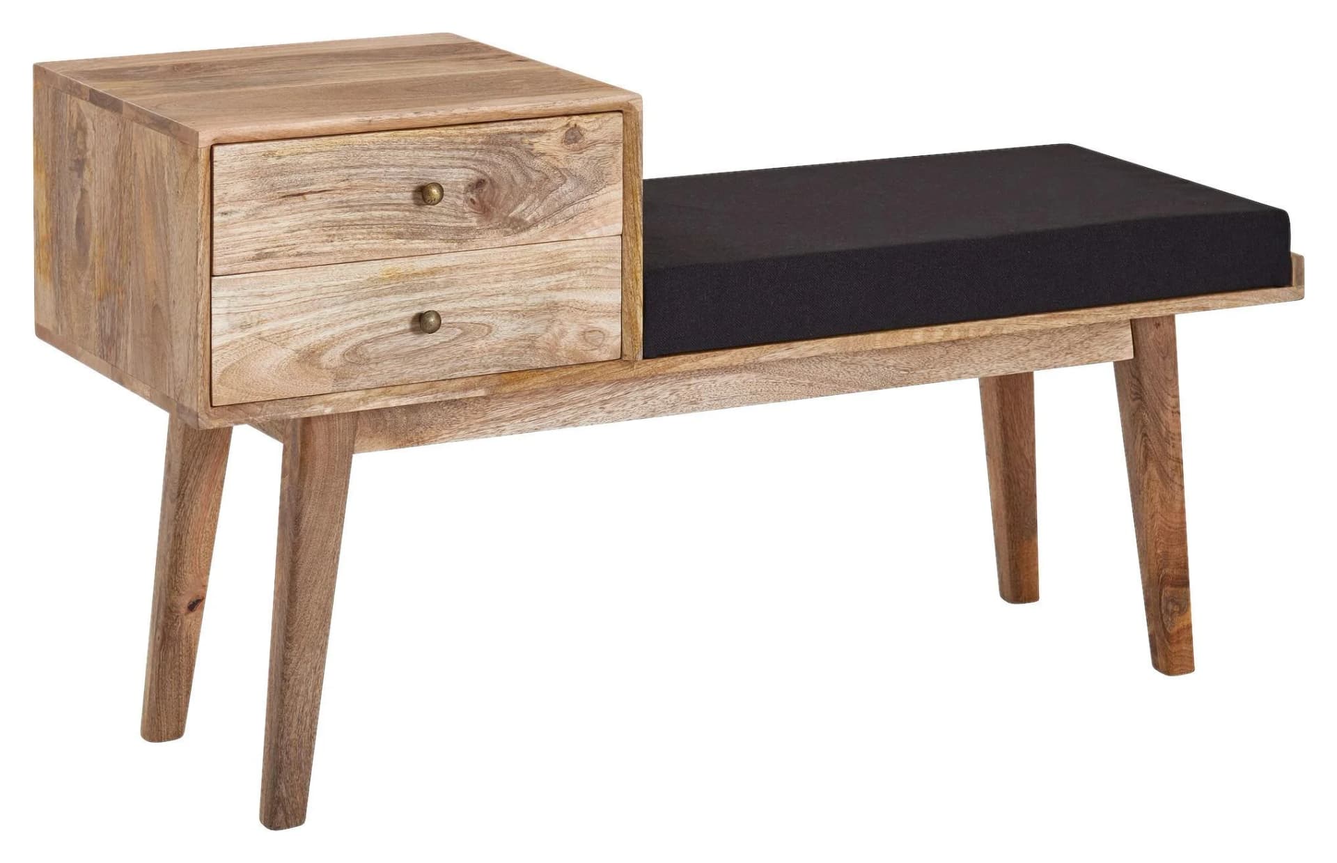 Hockerbank Mangoholz Braun/Schwarz mit Schubladen