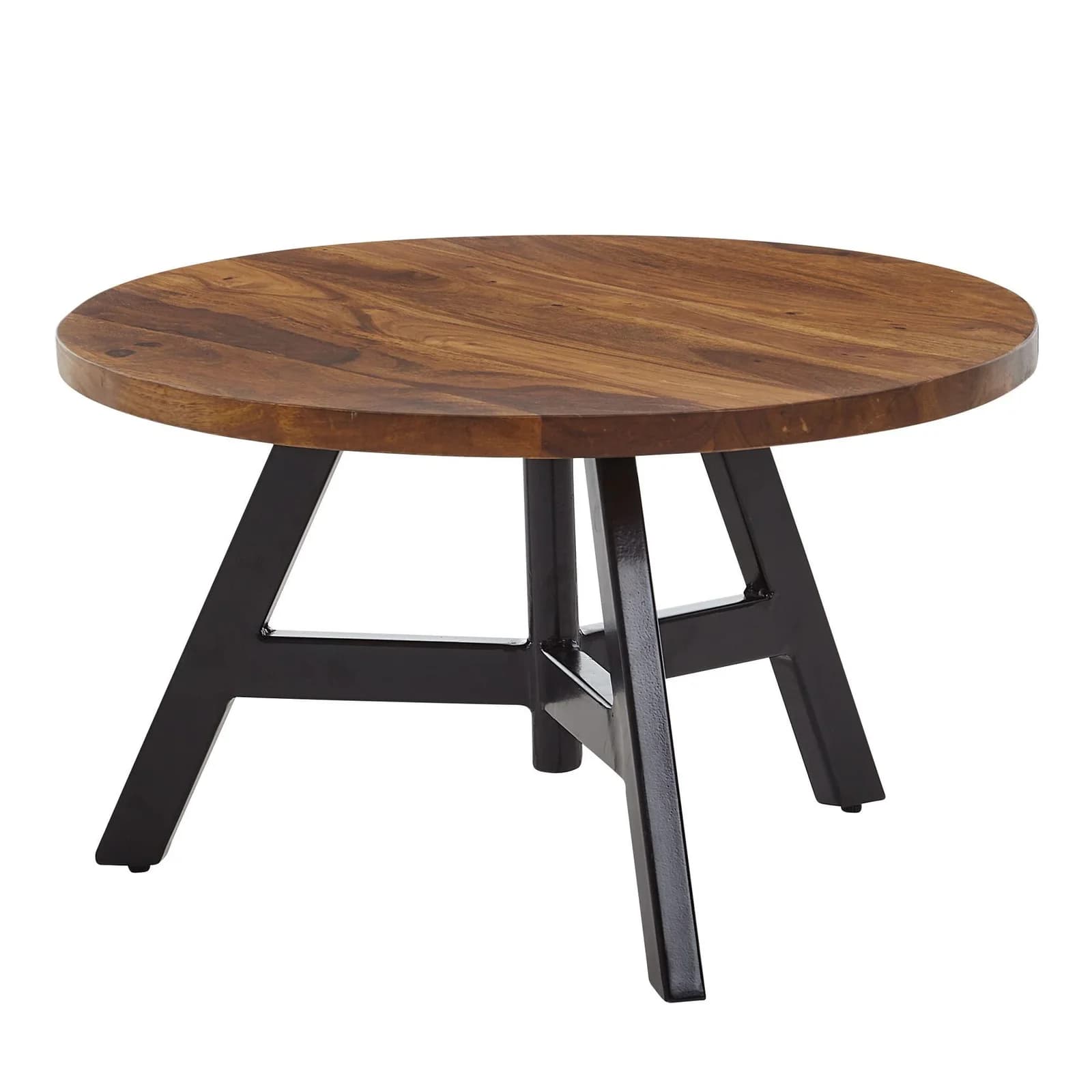 Couchtisch Sheesham Massivholz Braun Schwarz 3-Fuß-Gestell