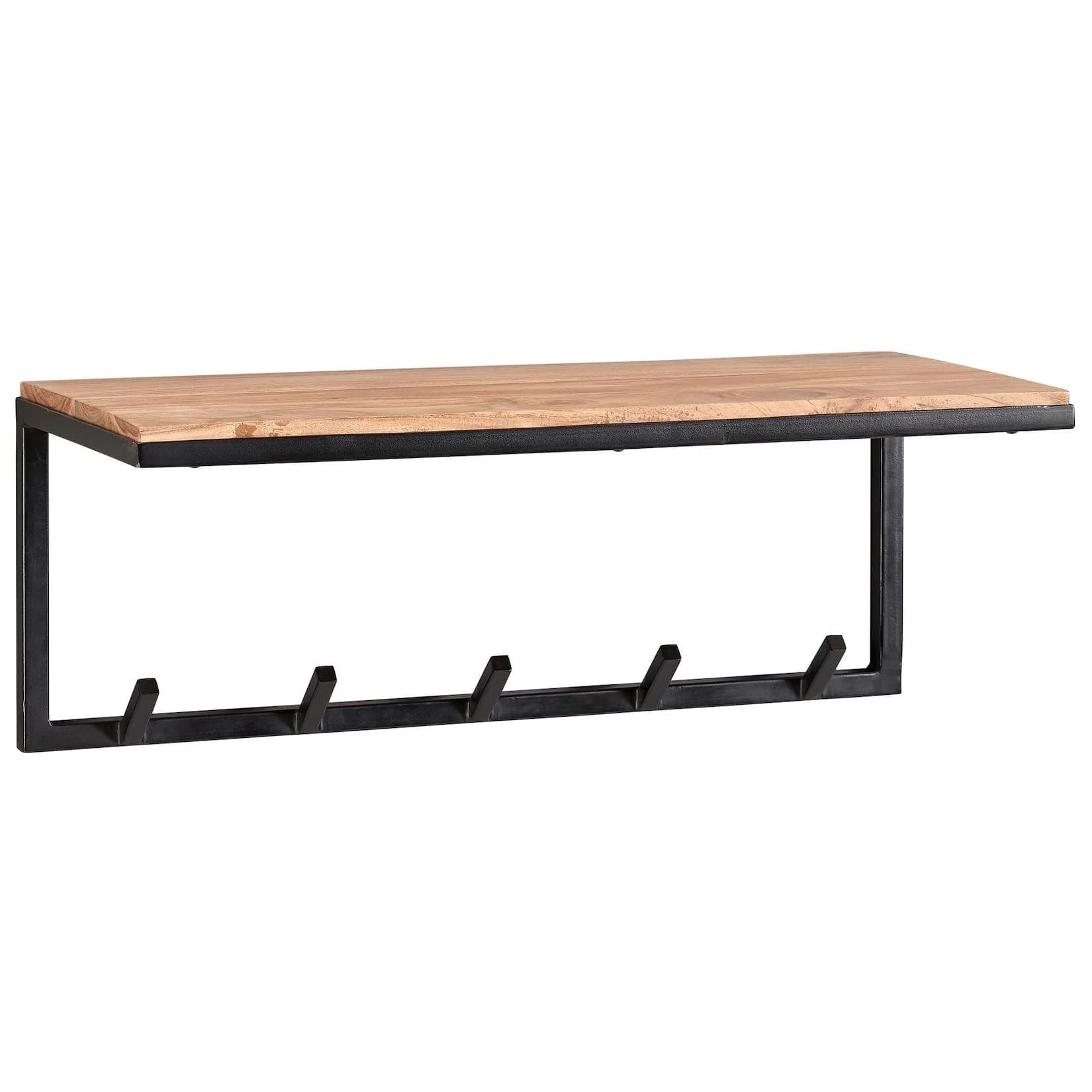 FineBuy Wandgarderobe Holz Metall mit Ablage und 5 Haken