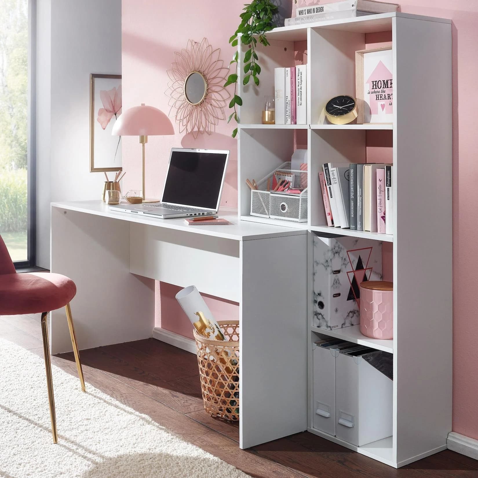 FINEBUY Schreibtisch mit Regal Weiß Modern