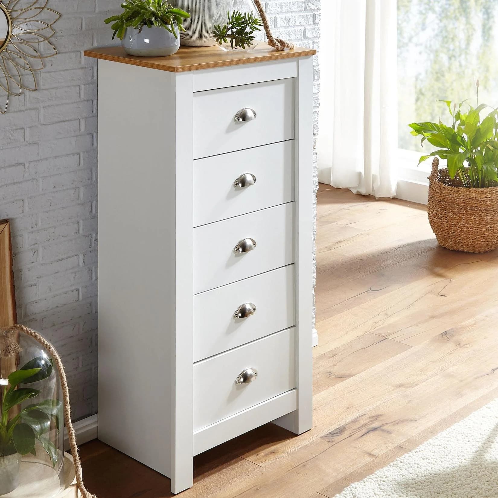 FineBuy Schubladenkommode Weiß Eiche-Optik Modern