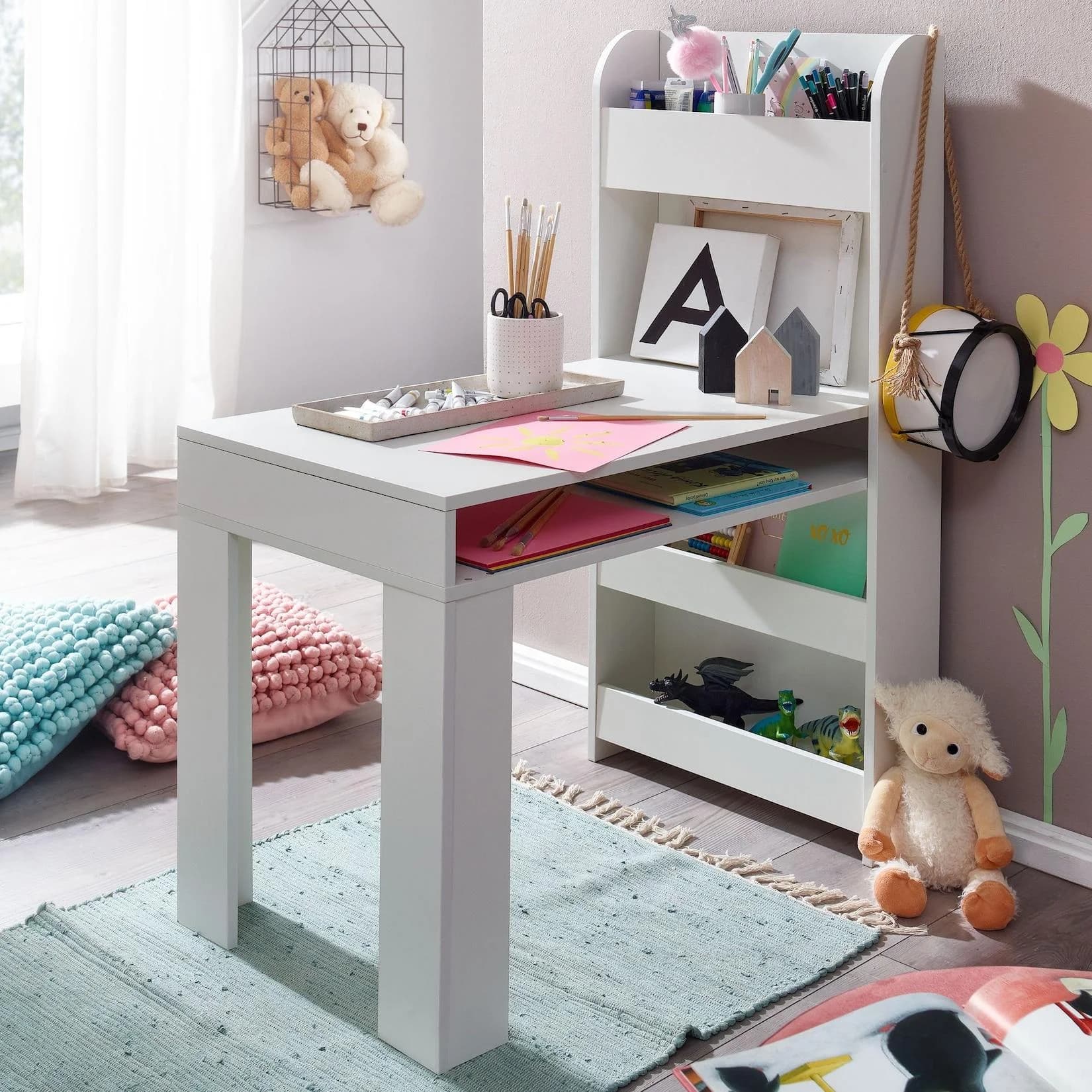 FineBuy Kinderschreibtisch Weiß mit Regal