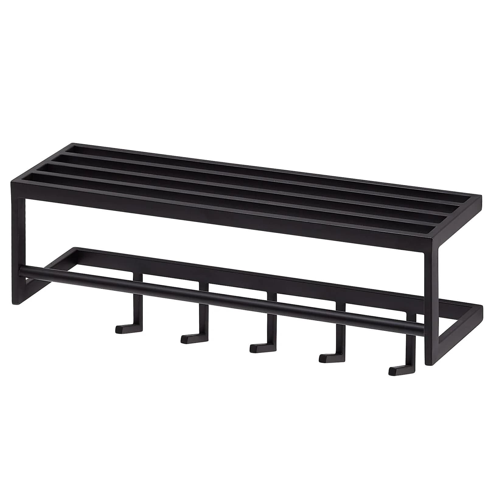FineBuy Wandgarderobe Metall Schwarz mit 5 Haken und Ablage