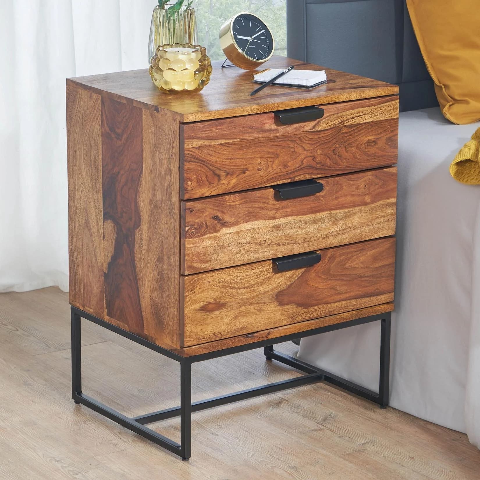 FineBuy Nachtkommode Industrial-Style Massivholz