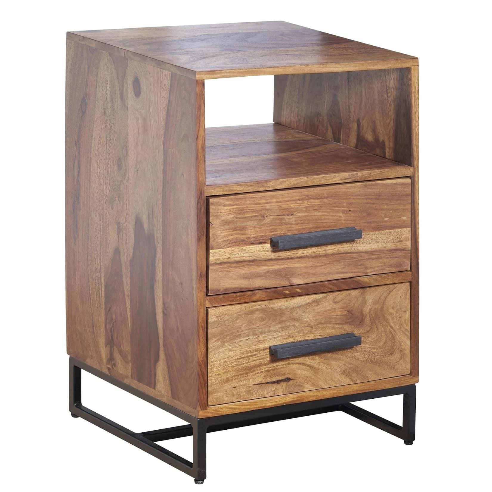 FineBuy Nachtkommode Industrial-Style Massivholz