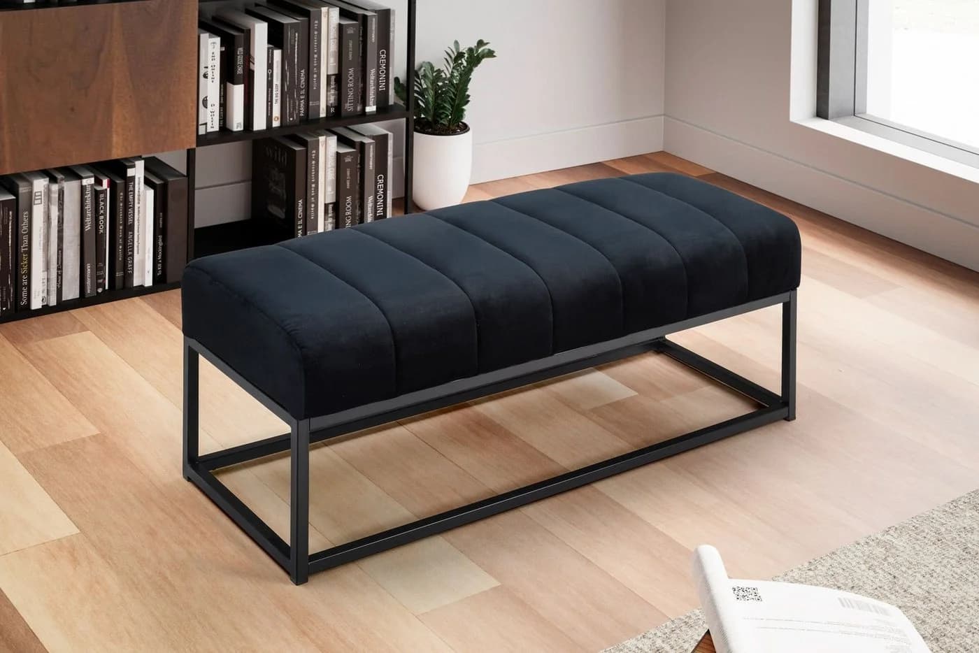 FINEBUY Bettbank FB60343 - Samt Sitzbank 108cm Modern
