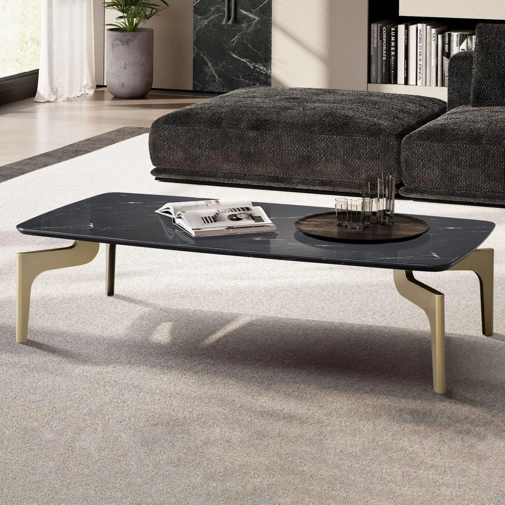 FineBuy Couchtisch Marmor Optik Schwarz Gold Modern
