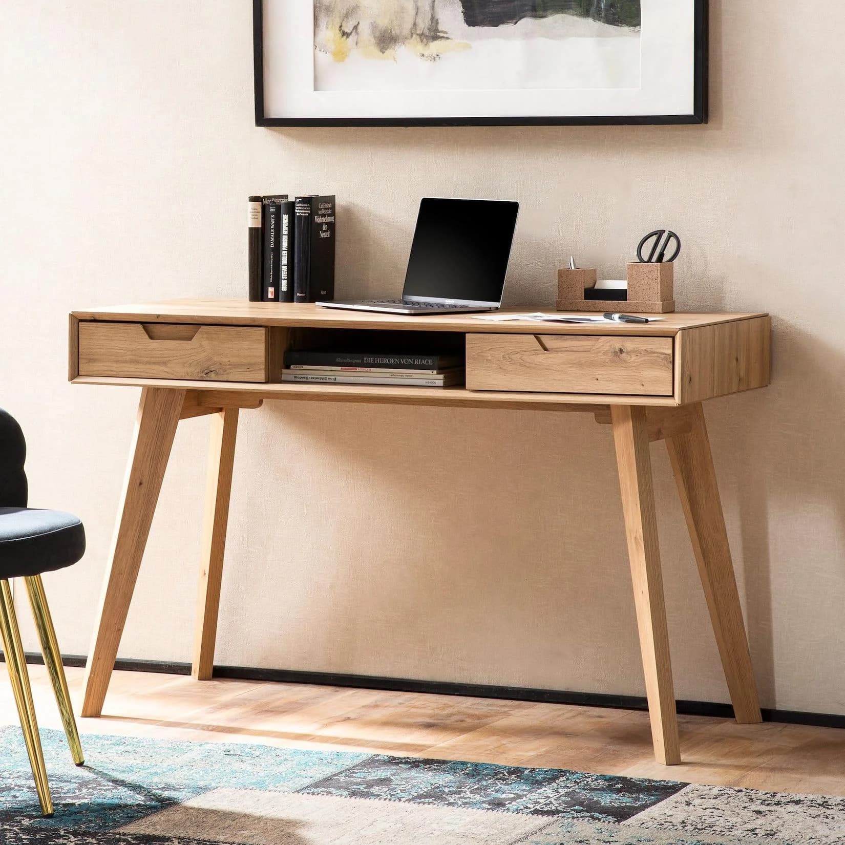 FineBuy Schreibtisch Eiche 120 cm mit Schubladen
