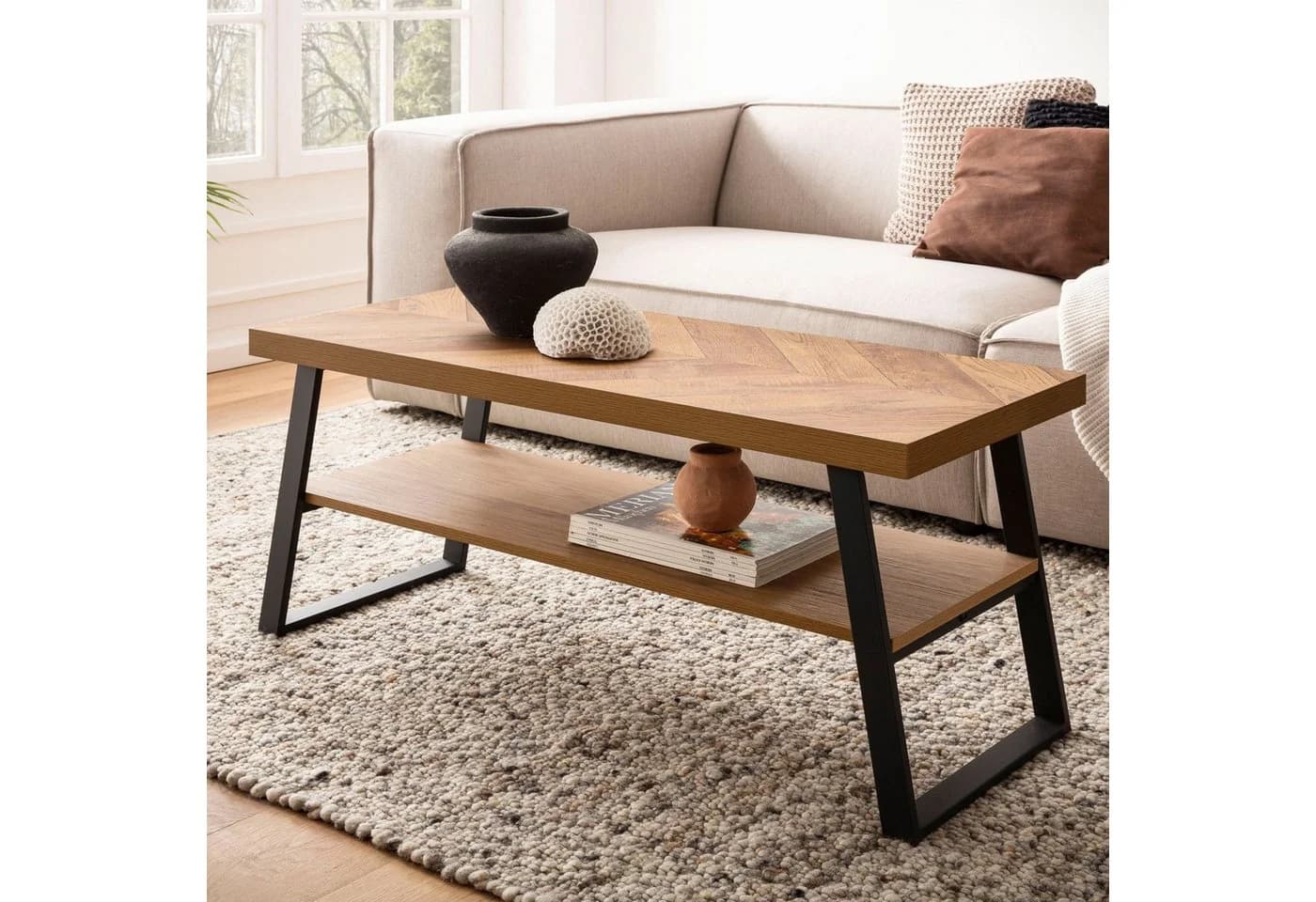 Wohnling Couchtisch Braun Fischgrät Modern