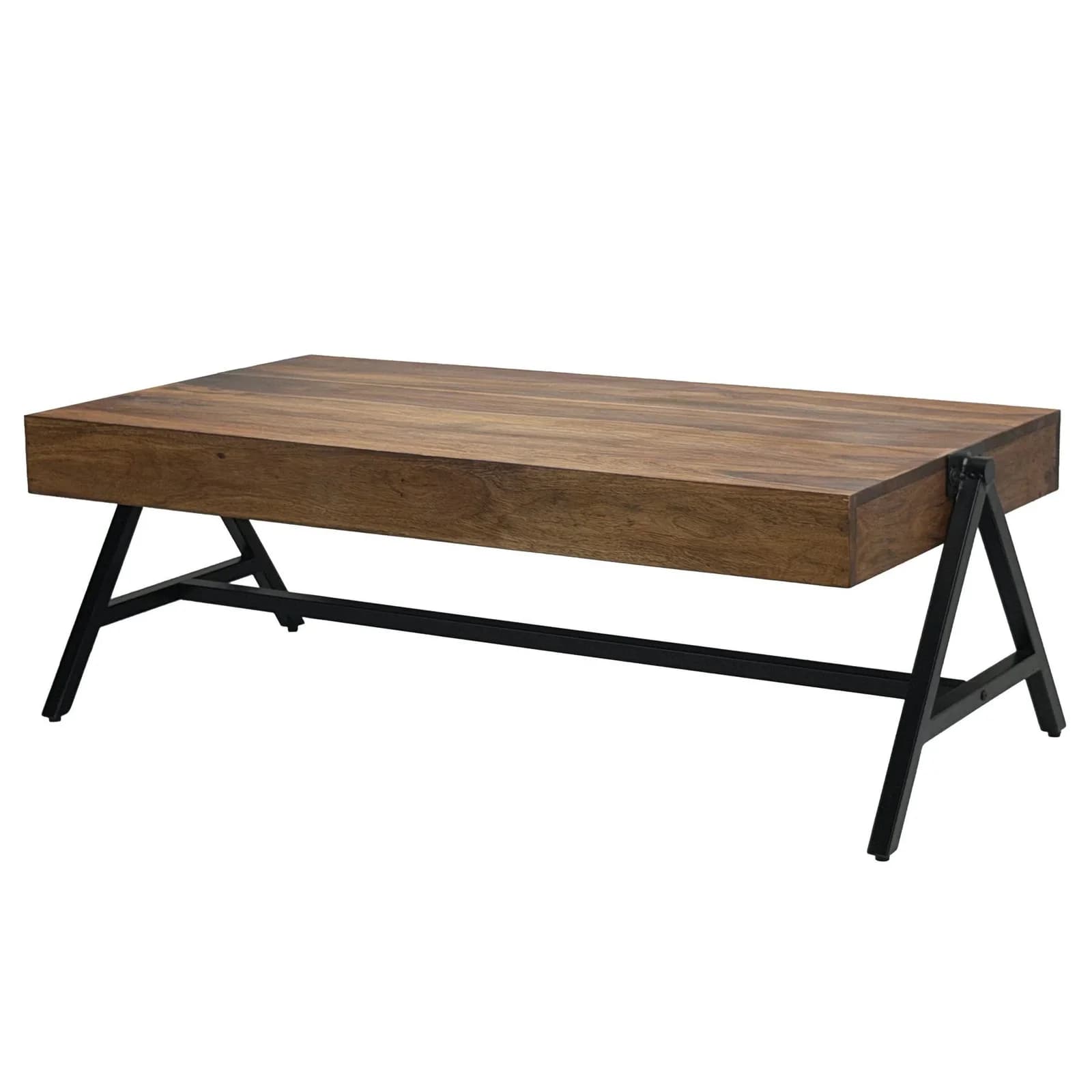 Couchtisch Sheesham massiv mit Metallgestell Schwarz Industrial Design